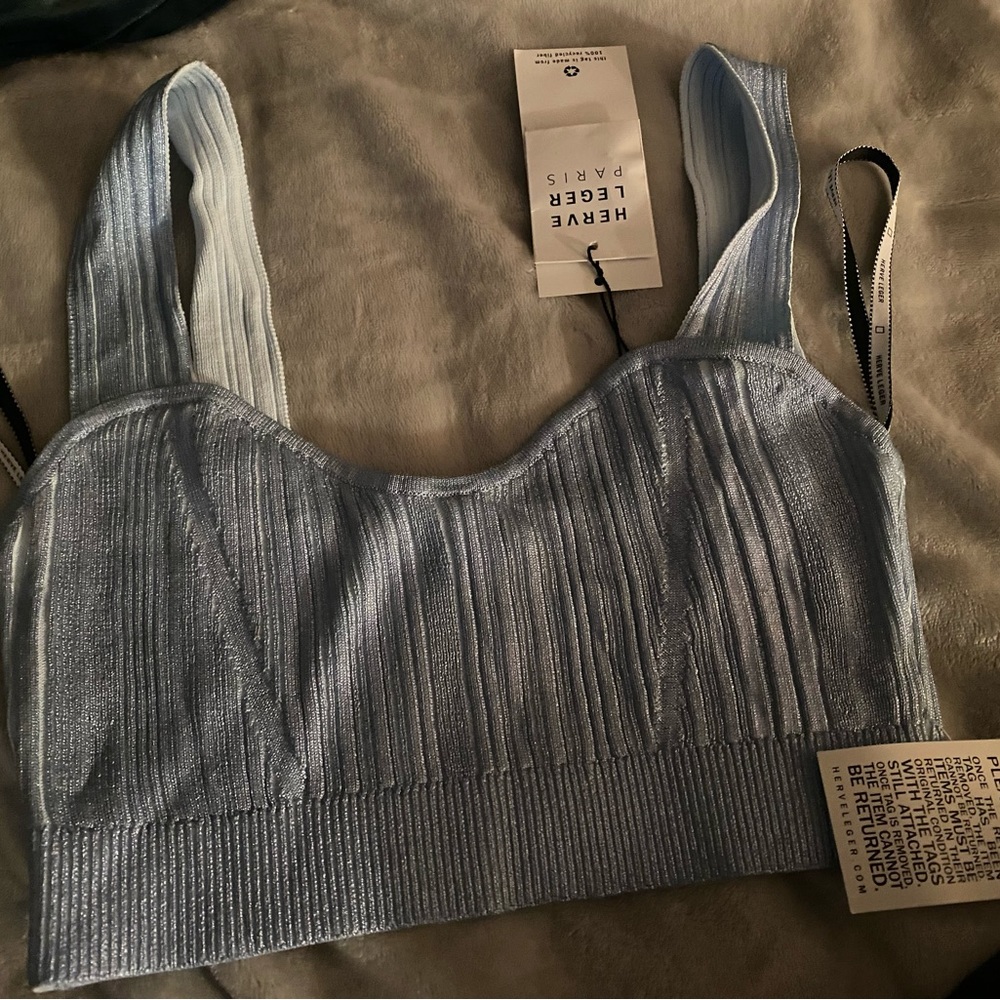 Herve leger foil ribbed Bralette size xs brand new color frost